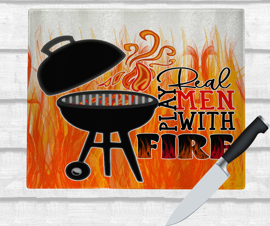 Real Men Play with Fire Cutting Board and Towel Set