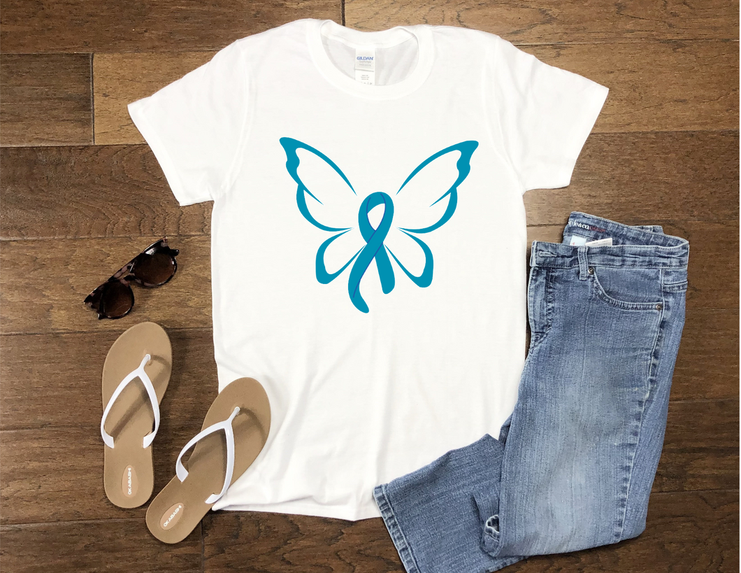 Teal Awareness Butterfly Ribbon Tee